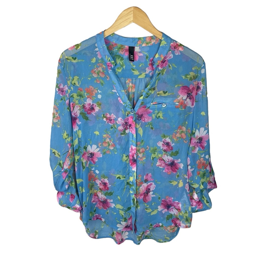 WS310 Women’s Kut from the Kloth Floral Button Down Blouse Top M